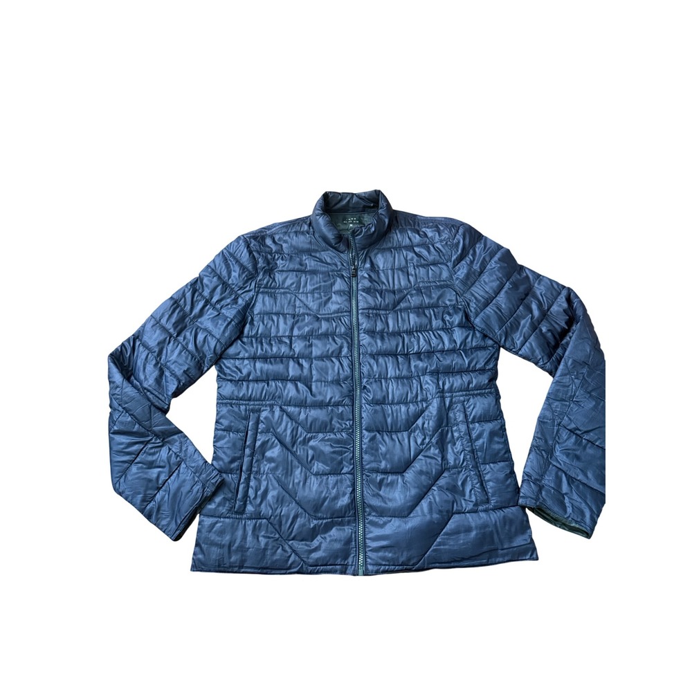 IKKS Men Navy Blue Packable Travel Puffer Jacket Quilted Full Zip Size M SKU68